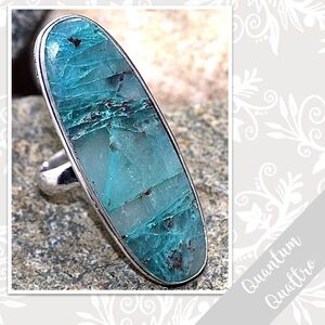 Quantum Quattro Large Eclectic Silver Artisan Ring Sz 8 (Aqua / Teal Blue-Green)